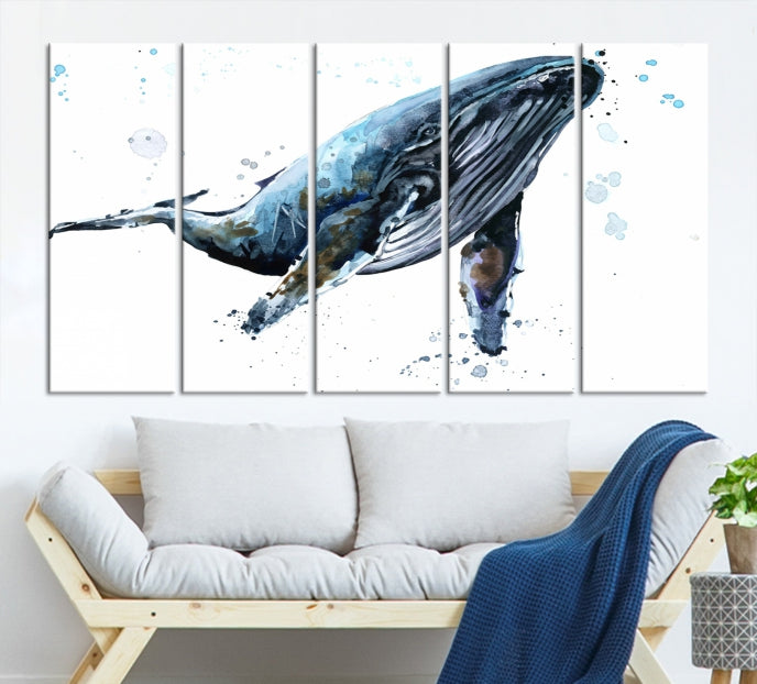 Art mural de baleine aquarelle Impression sur toile