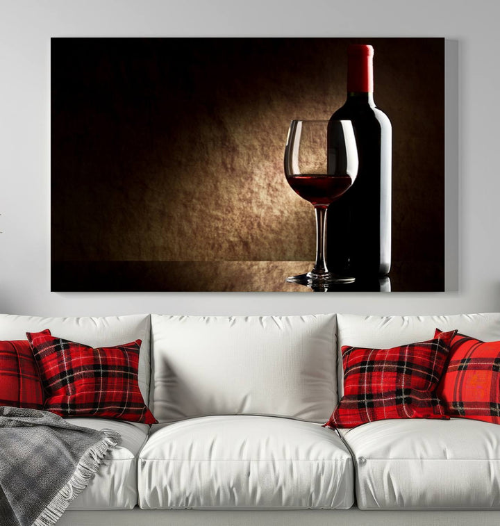 Wall Art Red Vine in Glass with Bottle Canvas Print Kitchen Cafe Restaurant