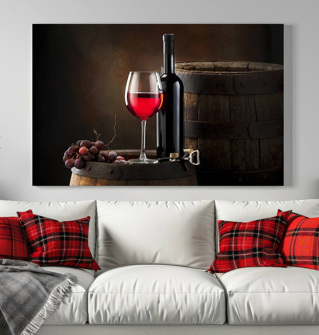 Wall Art Red Wine Bottle and Tun Canvas Print 