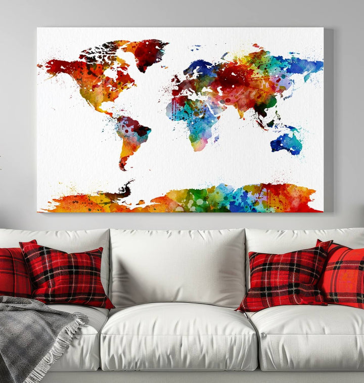 Carte du monde aquarelle Impression sur toile