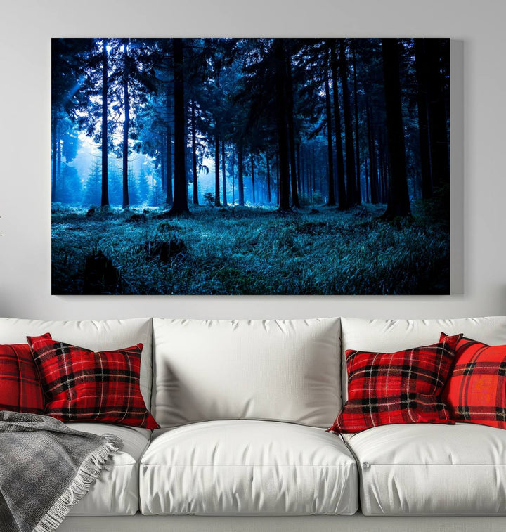 Arte de pared de bosque oscuro místico, lienzo de bosque grande, lienzo de paisaje, arte de pared de múltiples paneles, conjunto de lienzo grande de 3 piezas enmarcado