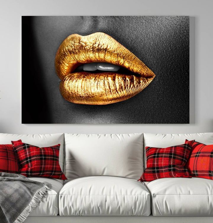 Gold Lips Canvas Wall Art Print Makeup Wall Art Fashion Beauty Canvas Print