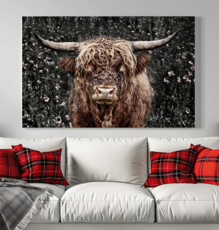 Scottish Highland Cow Cattle Art Print Farmhouse Wall Art Canvas Print