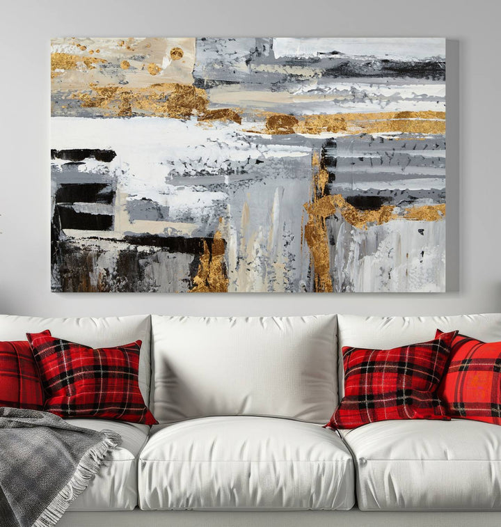 Abstract Painting Canvas Wall Art Print Paint Drip Art Brush Strokes Gray Artwork