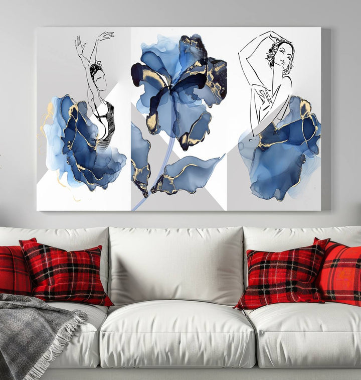 Watercolor Abstract Painting Artwork Walls Canvas Wall Art Print Blue Dancer