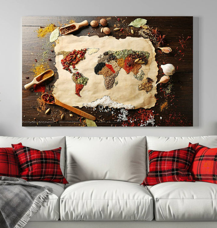 Spice World Map Artwork Canvas Wall Art Print World Map of Spices