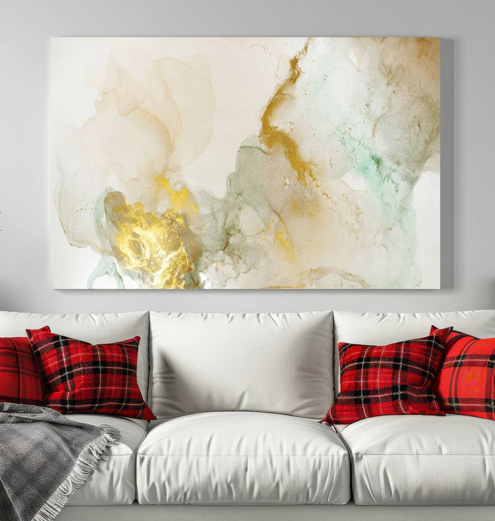 Yellow Marble Fluid Effect Wall Art Abstract Canvas Wall Art Print