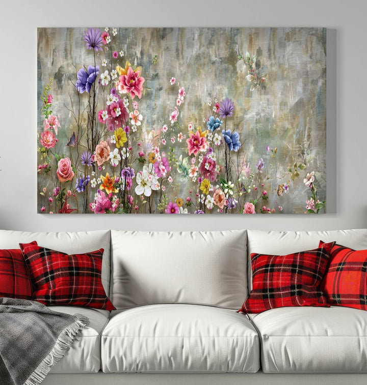 Pintura de flores acogedoras sobre lienzo Arte de pared extra grande Impresión de lienzo floral