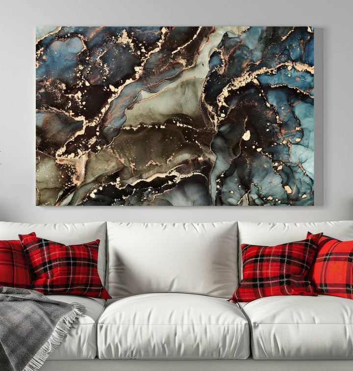 Black and Blue Marble Fluid Effect Wall Art Abstract Canvas Wall Art Print