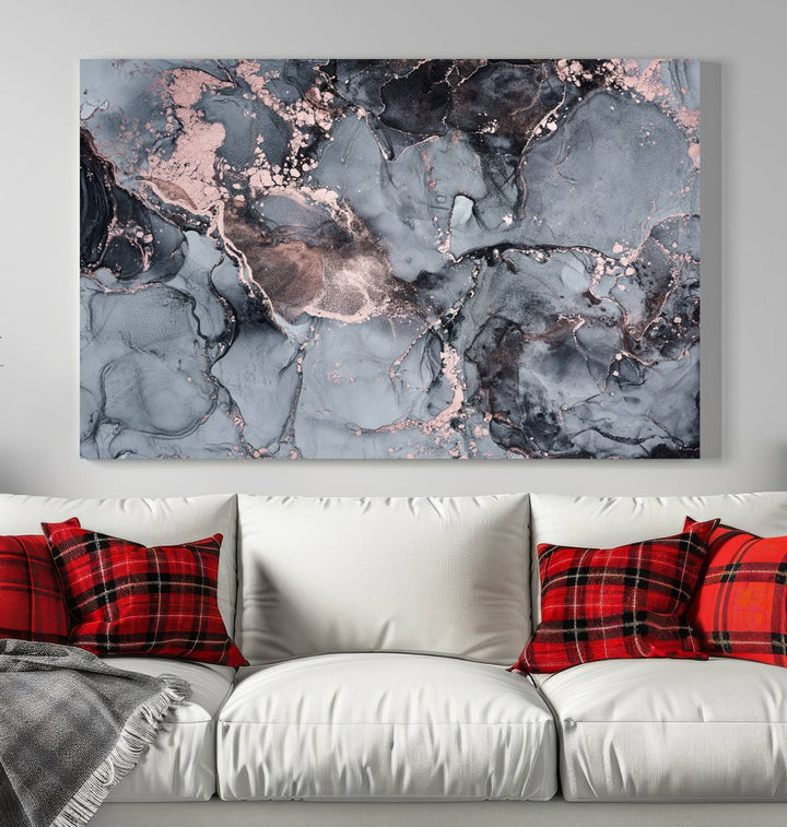 Gray and Rose Gold Marble Fluid Effect Wall Art Abstract Canvas Wall Art Print