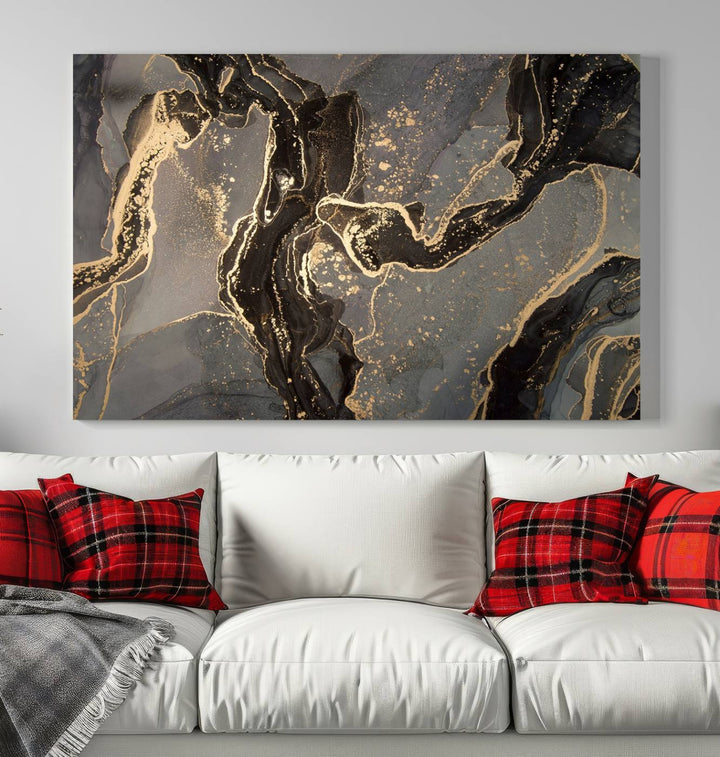 Gray Marble Fluid Effect Wall Art Abstract Canvas Wall Art Print