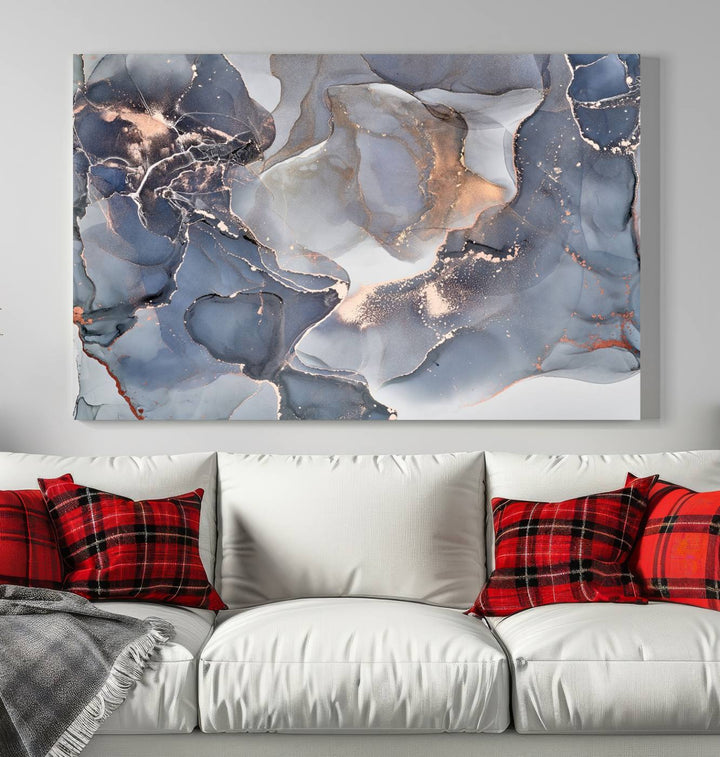 Contemporary Art Gray Gold Abstract Canvas Art Print