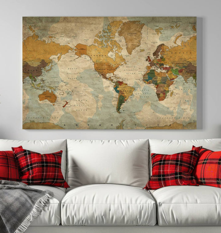 Sephia World Map Wall Art Multi Panel