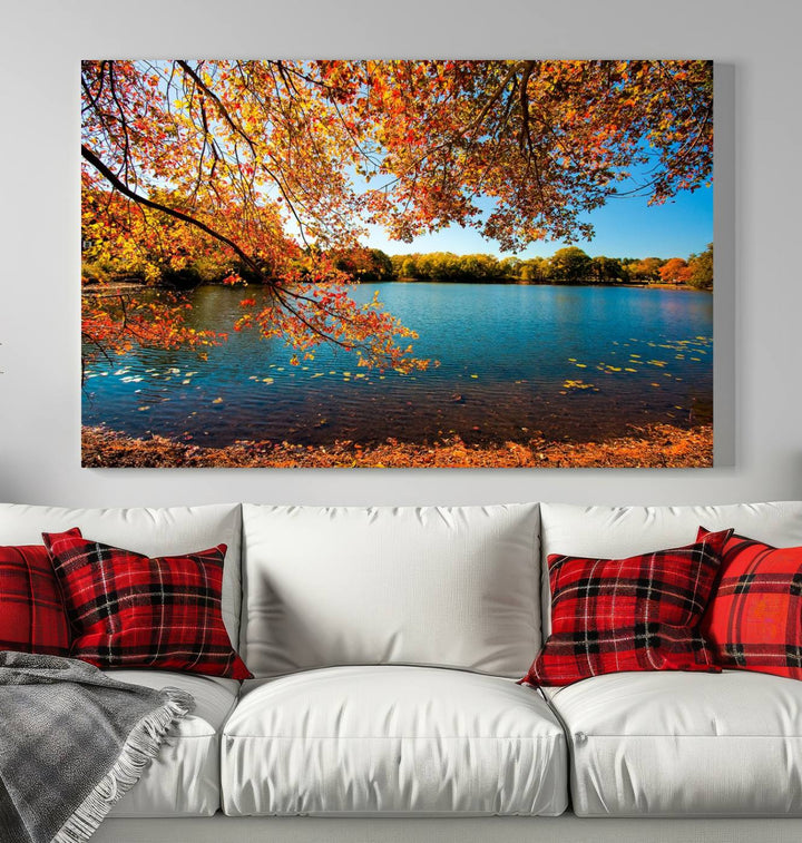 Arbre d'automne, lac d'automne, Art mural, impression sur toile