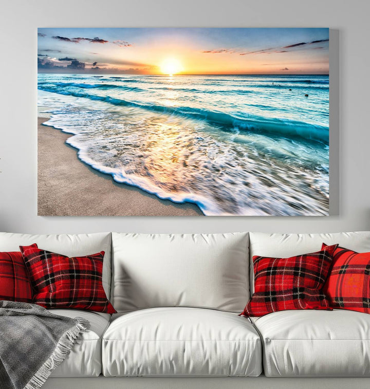 Ocean Beach Canvas Wall Art Beach Canvas, Coastal Sunset Tropical Island Beach Sunset Artwork Print for Living Room Home Office Decor, Beach Wall Art, Sea Wall Art