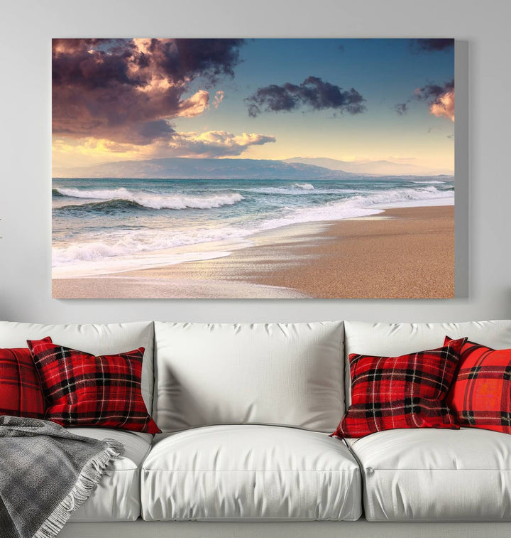 Cloudy Weather Beach Sunset Sunrise Wall Art Canvas Print