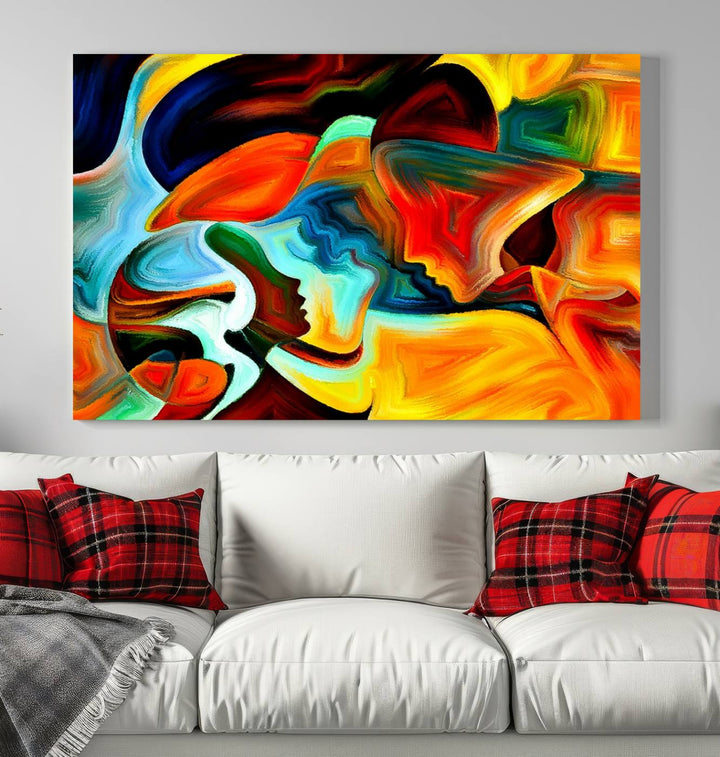 The "Human Love Figures Abstract Wall Art Canvas Print" adds a stylish touch to the dining area, featuring vibrant three-panel artwork on museum-quality canvases with UV-protective coating.