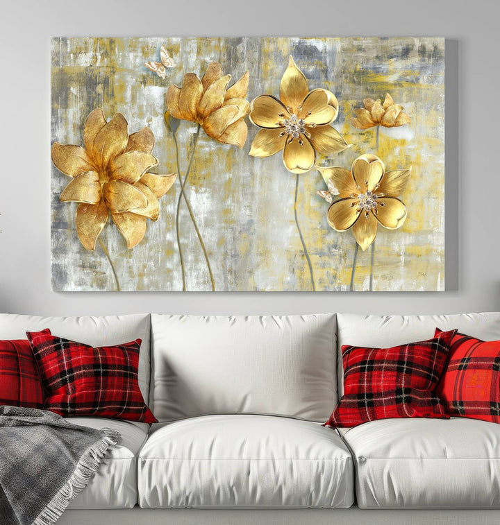 Golden Flowers Wall Art Canvas Print