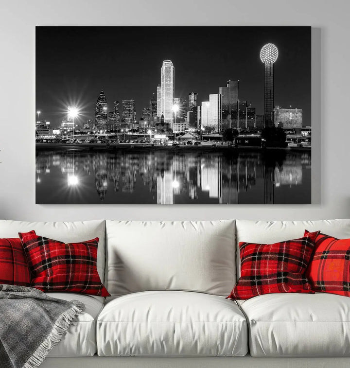 The Dallas City Lights Skyline Black and White Wall Art Cityscape Canvas Print is a striking addition to any space. These museum-quality canvases feature a UV-protective coating to maintain their beauty over time. Enjoy the convenience of free shipping when you choose this elegant piece for your home.