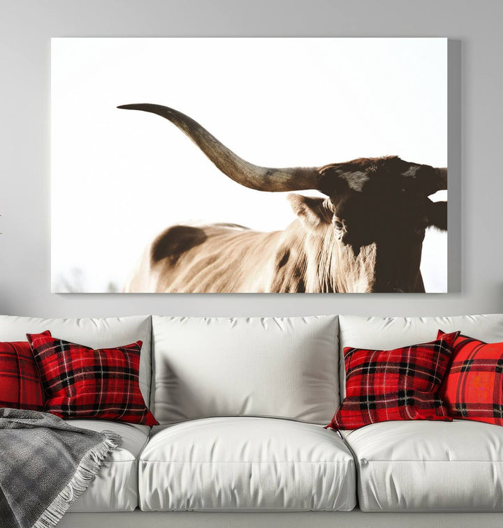 Texas Cow Longhorn Wall Art Canvas