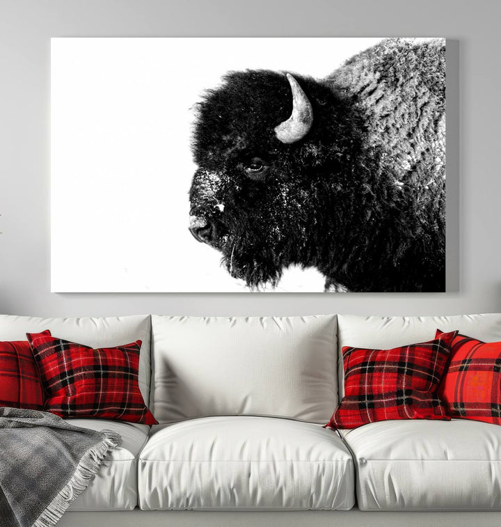 American Bison Wall Art - Buffalo Wall Art Black and White Canvas Print - Framed, Ready to Hang, Modern Nature-Inspired Artwork for Home and Office Decor