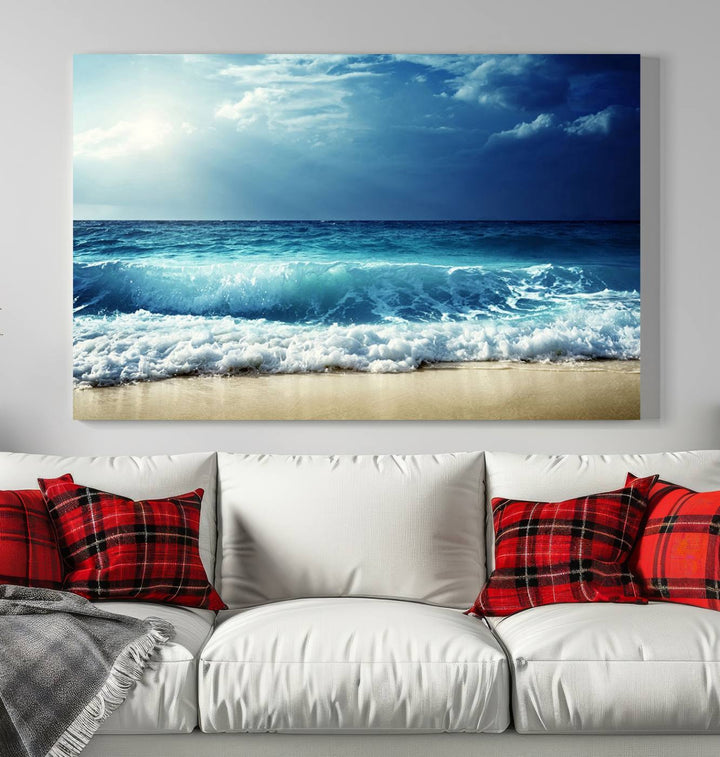 Impresiones en lienzo de playa, paisaje marino, foto náutica, lienzo costero, lienzo de olas de mar, arte de pared extragrande, decoración de pared de playa