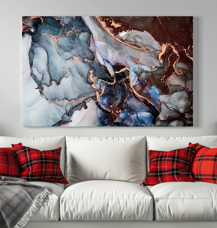 Brown Blue Abstract Marble Wall Art Canvas Print