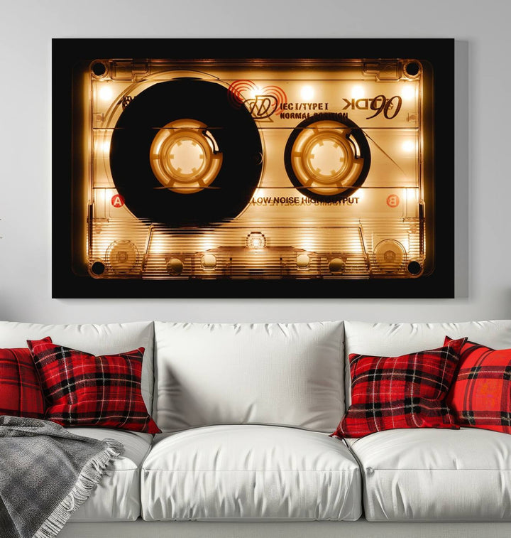 The Shining Audio Cassette Retro Music Wall Art Canvas Print, featuring a vintage cassette tape design and protected with a UV coating on museum-quality canvases, creates an impressive visual impact.