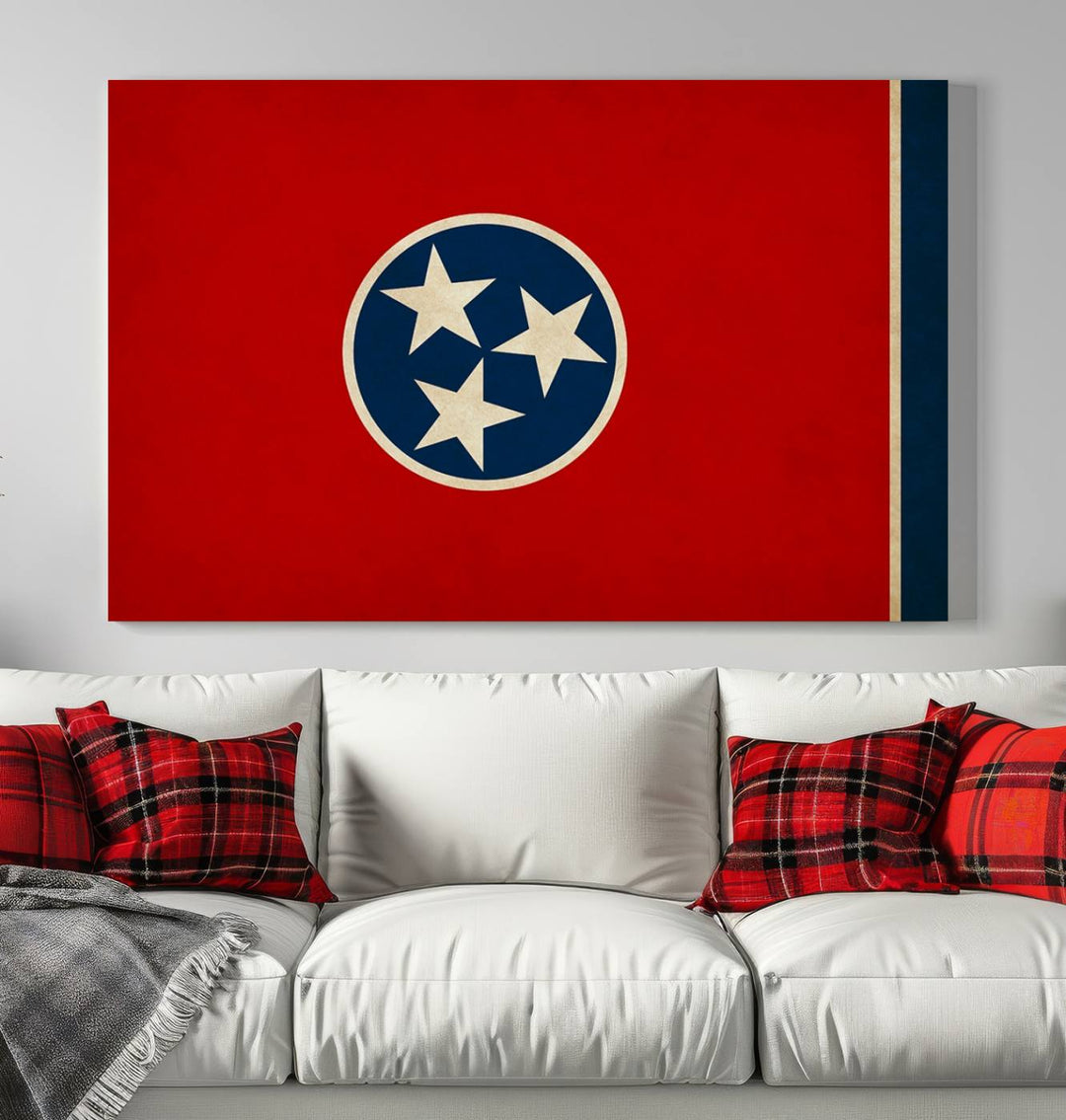 The Tennessee States Flag Wall Art Canvas Print creates a stunning gallery display.