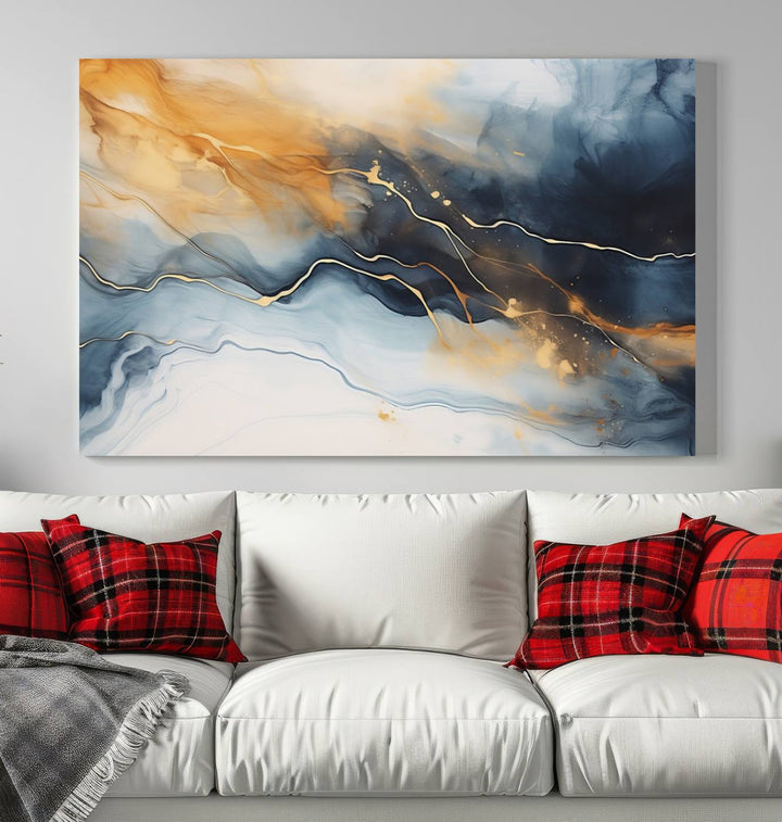 Smoke Blue Wall Art Canvas Print Abstract Artwork Printing