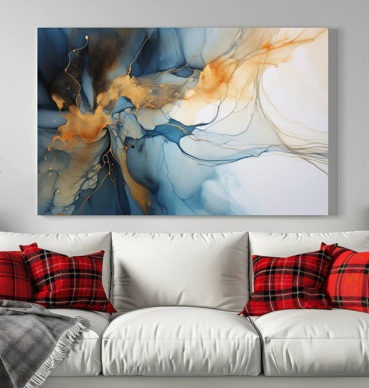 Navy Blue Orange Abstract Wall Art, Abstract Printing, Abstract Canvas Print