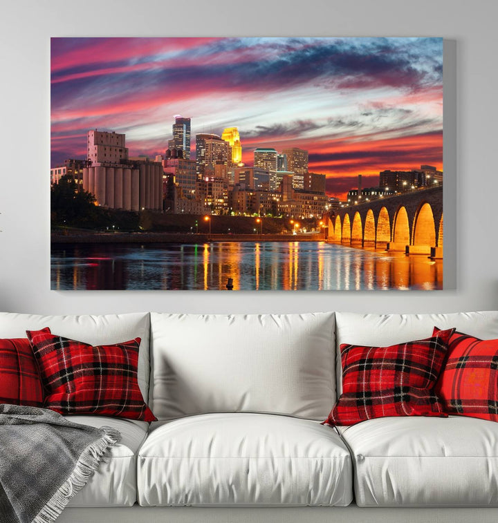 The "Minneapolis Wall Art Canvas Print, Minnesota City Wall Art Print, Minnesota Cityscapes Wall Art" features a city skyline at sunset in museum-quality canvas prints. Transform your living space into a gallery with this stunning piece and enjoy free shipping.