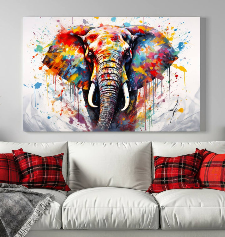 Impresión en lienzo de arte abstracto de pared de elefante de acuarela para decoración moderna del hogar, oficina, sala de estar y comedor