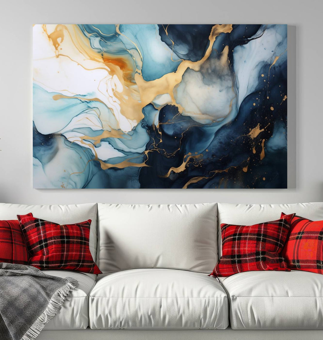 The living room is enhanced by the Marble Fluid Abstract Wall Art Canvas Print, which adds a touch of sophistication.