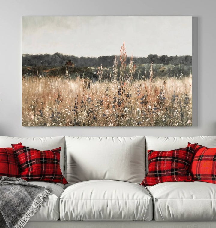 Abstract Wildflower Field Landscape Oil Painting Print, Country Field Wall Art - Framed Ready to Hang