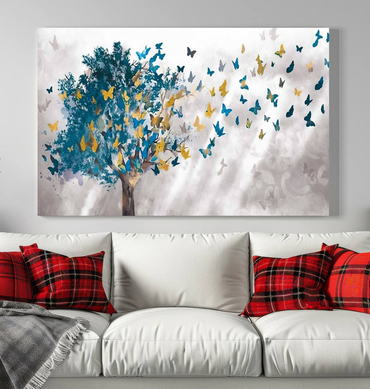 Tree Butterfly Abstract Tree and Butterfly Wall Art Canvas Print