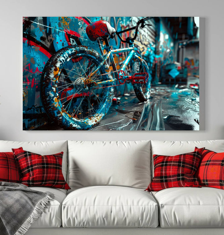 Bicycle Wall Art Canvas Print, Graffiti Wall Art Canvas Print