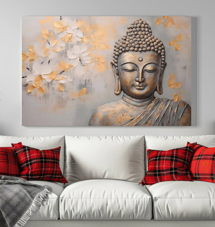 Abstract Buddha Statue Wall Art Canvas Print - Modern Meditation Decor for Living Room, Office, Yoga Studio