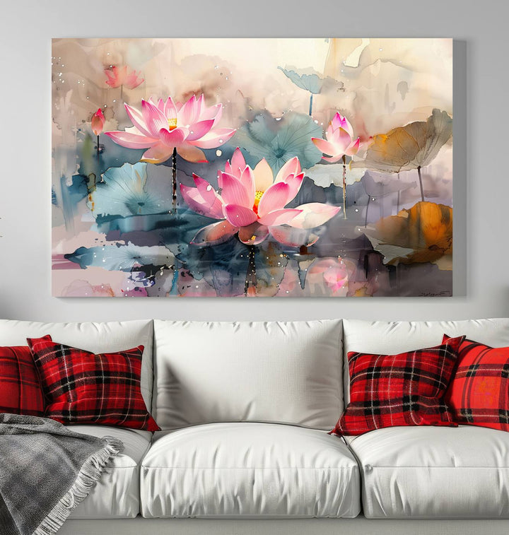 Art mural abstrait de fleur de lotus aquarelle Impression sur toile