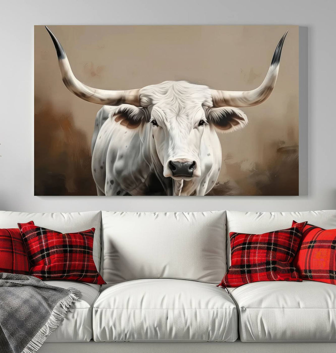 Texas Longhorn Canvas Wall Art features a triptych design on premium canvas with a gallery-quality finish.