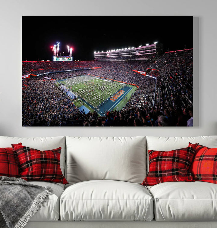 Ben Hill Griffin Stadium Night Game Triple Canvas Wall Art - Florida Gators Football Match