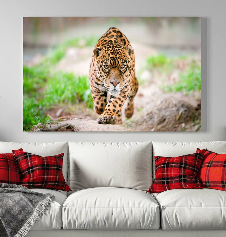 Leopard on the Prowl - Stunning Large Framed Canvas Wall Art for Living Room, Bedroom, or Office Décor, Vibrant Wildlife Print, Ready to Hang