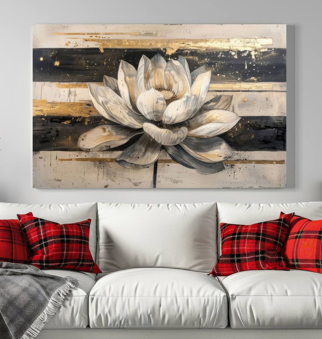 Abstract Lotus Flower Wall Art Canvas Print, Meditation Yoga Room Wall Art