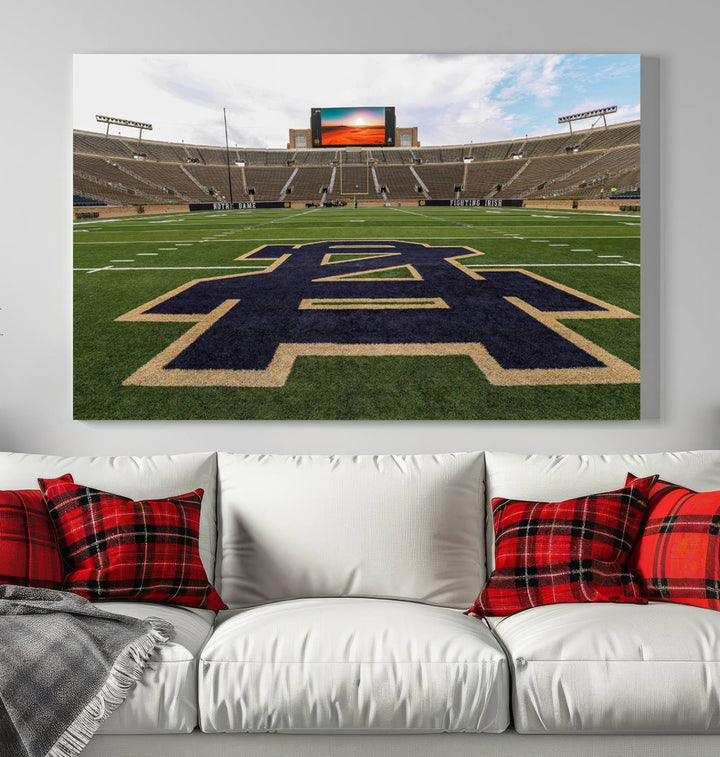 Notre Dame Stadium Giclee Canvas Print | Triptych Wall Art Featuring Iconic Notre Dame Football Field | Ready-to-Hang Sports Stadium Decor