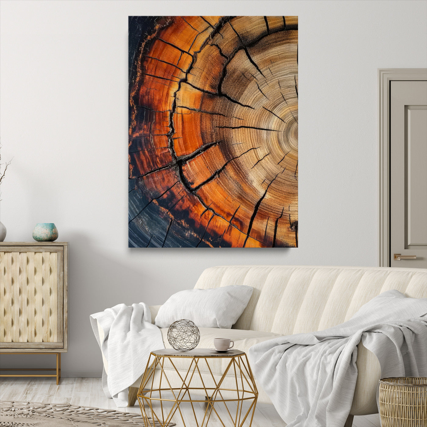 Tree Rings Wall Art Canvas Print, Framed Wood Detail Art Picture Print, Rustic Texture Perfect Rustic Warm Decor Artwork