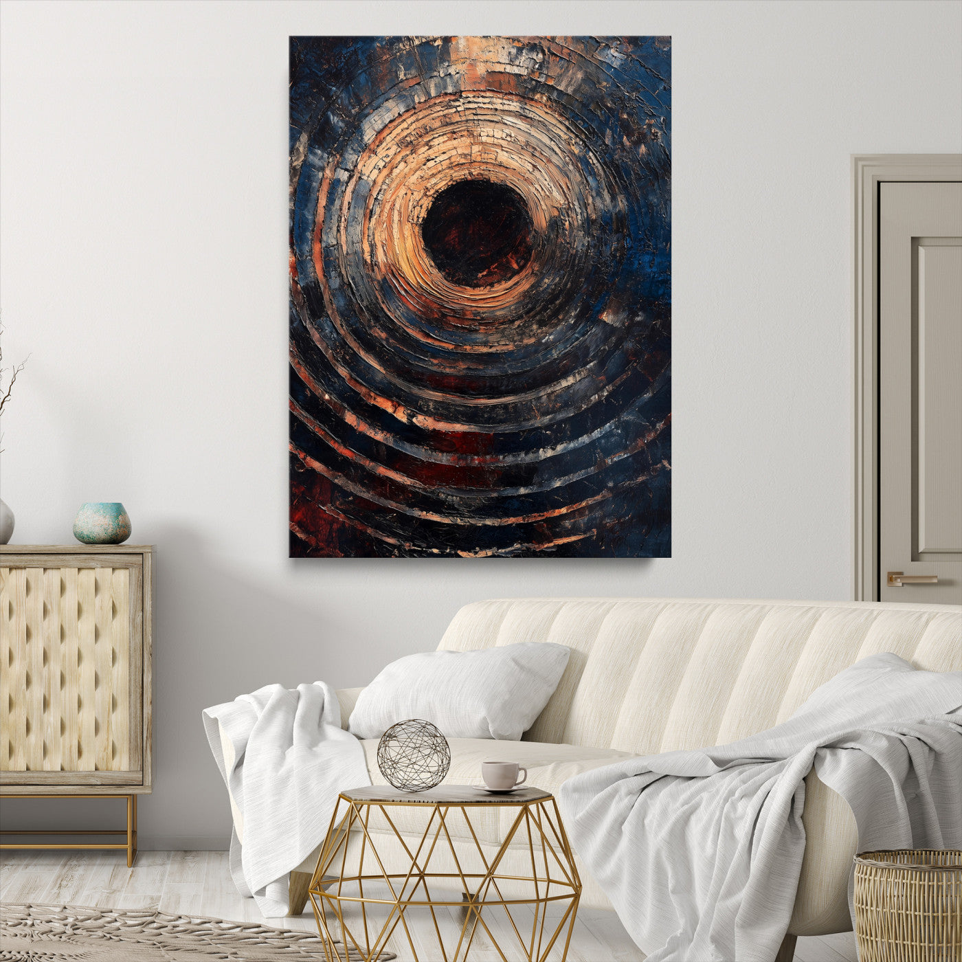 Textured Spiral Wall Art Canvas Print, Framed Abstract Void Art Picture Print, Wooden Vortex Perfect Modern Industrial Decor
