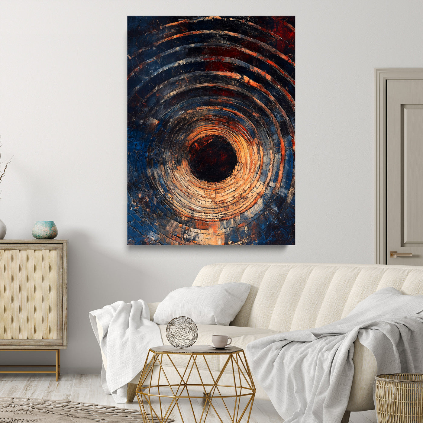 Textured Spiral Wall Art Canvas Print, Framed Abstract Void Art Picture Print, Wooden Vortex Perfect Modern Industrial Decor, Framed