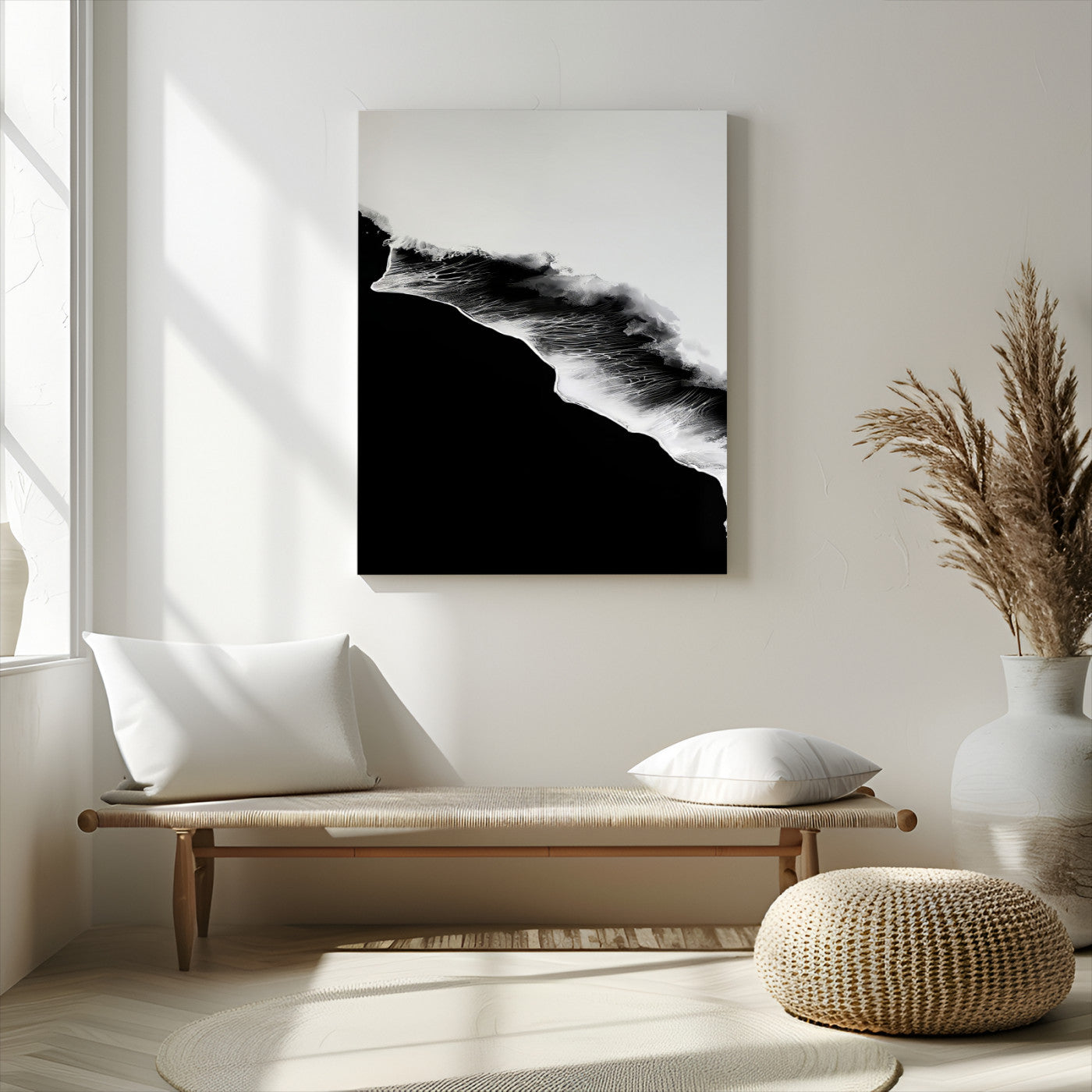 MGV-CV-24X36 - Ocean Wave Wall Art Canvas Print, Framed Abstract Wave Art Picture Print, Monochrome Sea Perfect Modern Minimal Decor Artwork