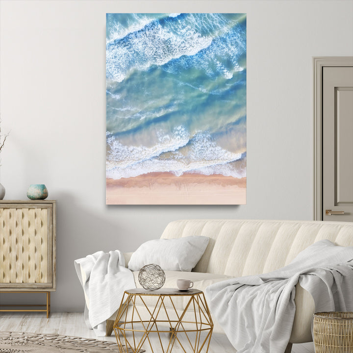 Aerial Ocean Wall Art Canvas Print, Soft Blue Waves Print, Framed Soft Blue Waves Canvas