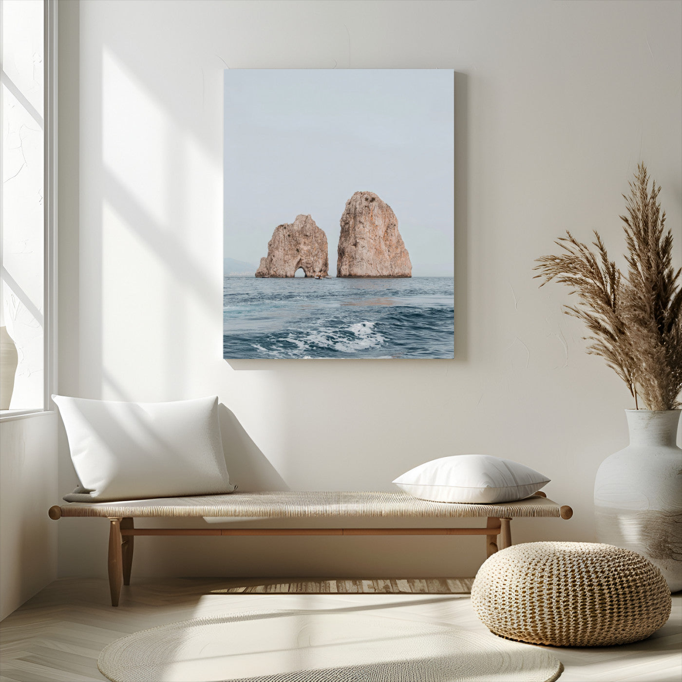 MGV-CV-24X36 - Faraglioni Capri Wall Art Canvas Print, Framed Serene Ocean Art Picture Print, Mediterranean Coastal View Perfect Mediterranean Minimalist Decor Artwork